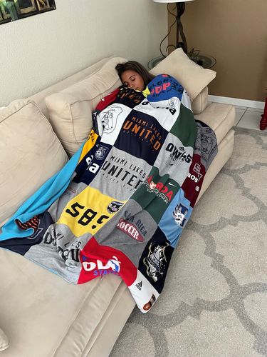 T-shirt quilt with soccer, sports themes by Michelle from FL