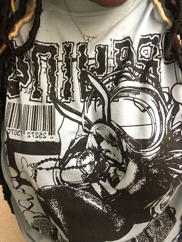 Customer photo review of Praying Anime Tee (Sky Blue)