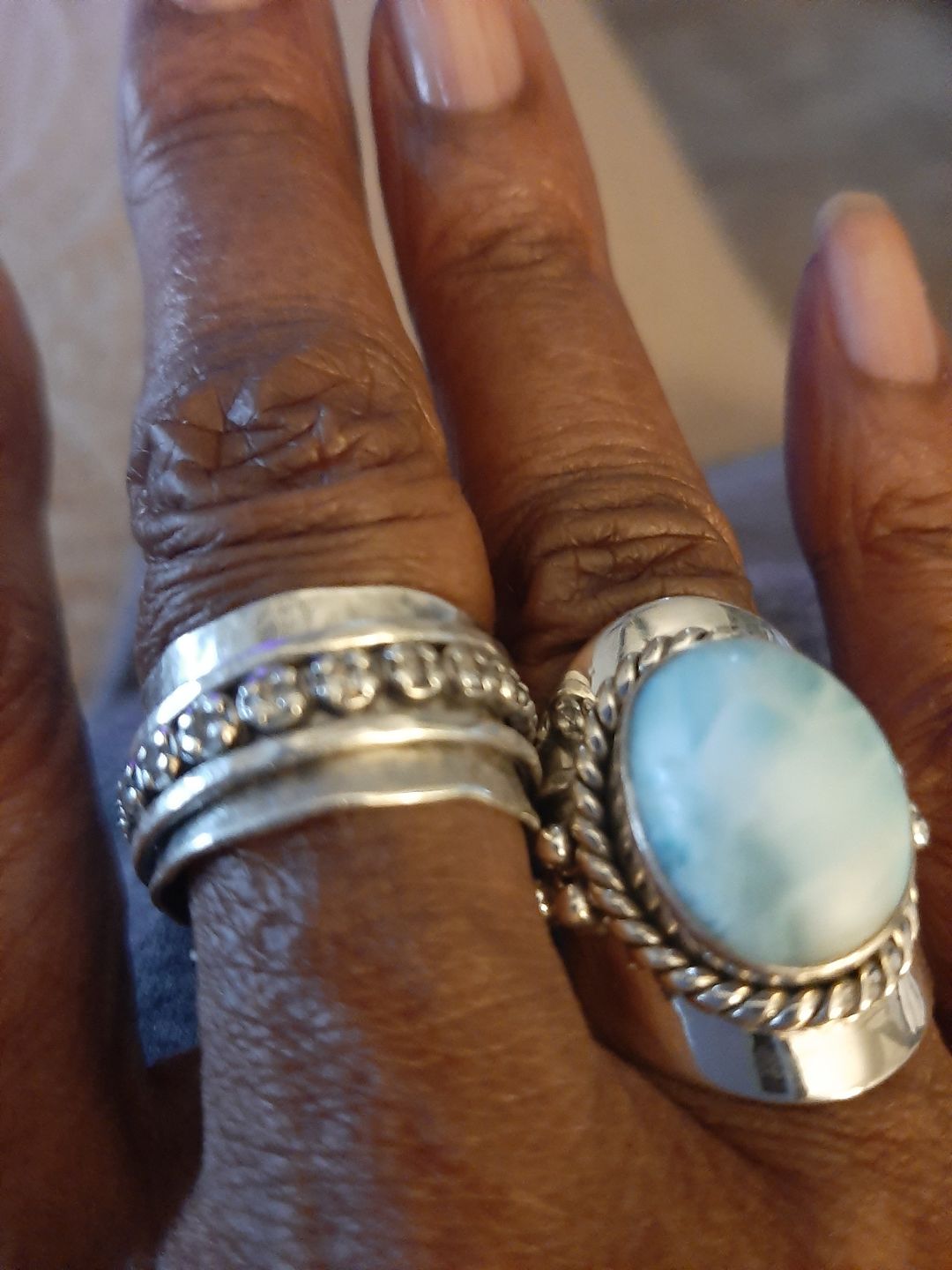 Customer photo review of Larimar Sterling Silver Boho Ring for Women