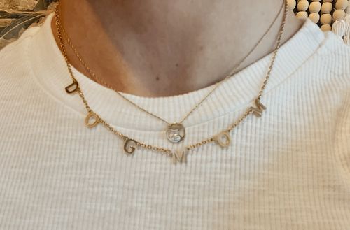 Customer photo review of DANGLE NAME LETTER NECKLACE