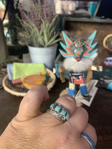 Customer photo review of Handmade Sterling Silver & Natural Kingman Turquoise Square adjustable Ring