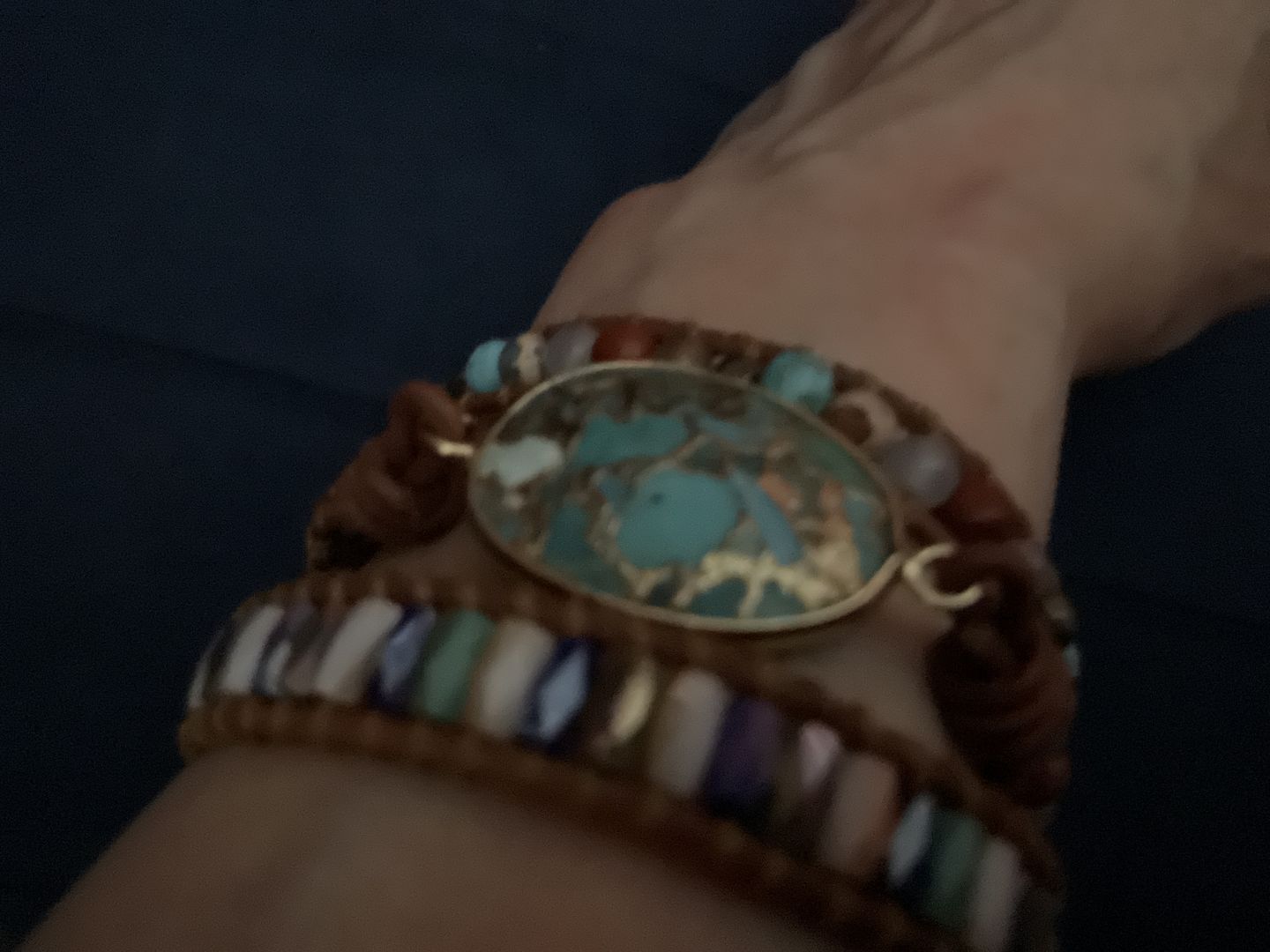 Customer photo review of Natural Turquoise & Jasper Wrap Bracelet