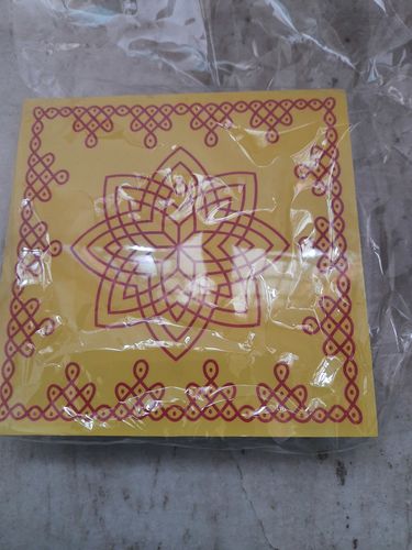 Customer photo review of Lotus Rangoli Wooden Stand /  Chakram Design  Kolam Manai / For Lamps / Deities/ Decoration- 6 inches