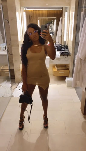 Customer photo review of FRAME MINI DRESS IN MOCHA