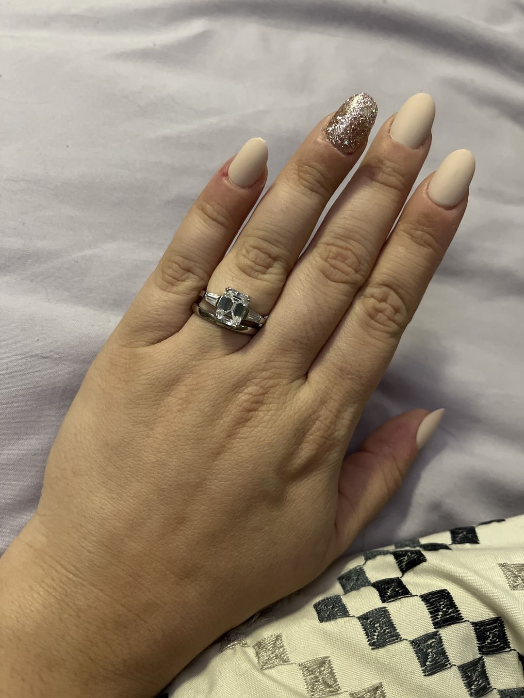 Customer photo review of 3-Stone 2.1ct Emerald Cut CZ Ring in Sterling Silver