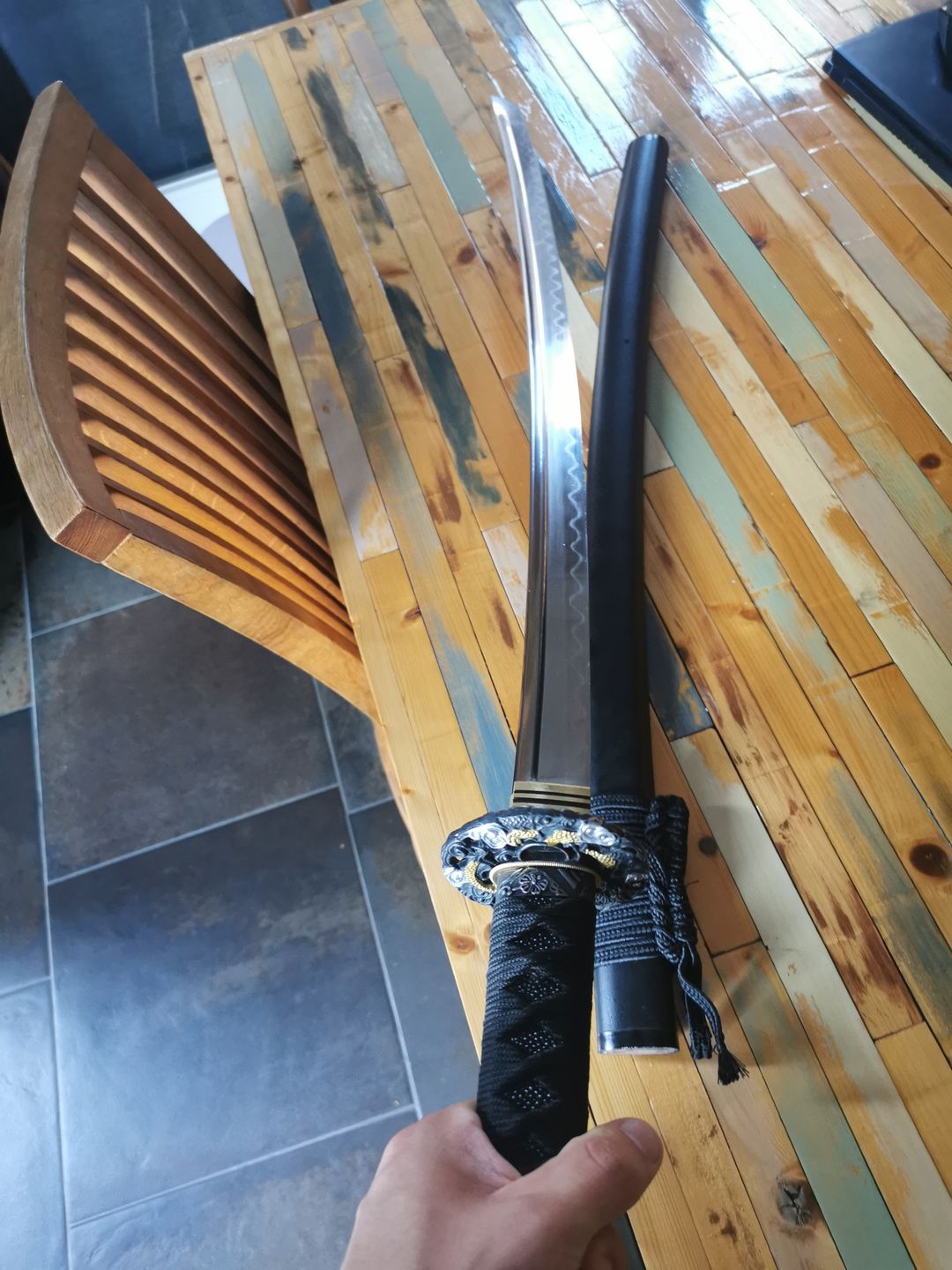 Customer photo review of The Burakkuingula Handmade Katana Clay Tempered T10 Steel