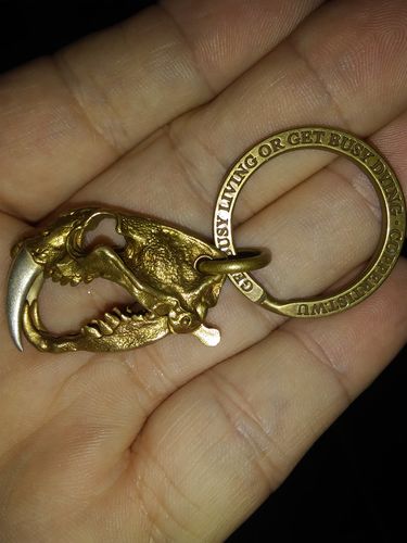 Customer photo review of Brass Saber Toothed Tiger Skull Pendant