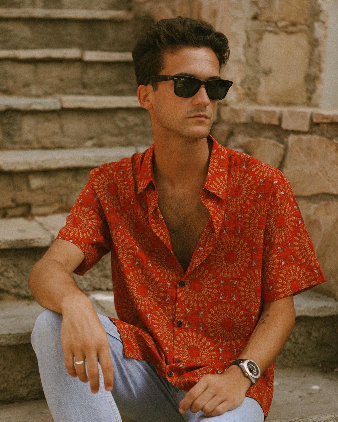 Customer photo review of Men's Cotton 70s Leisure Vintage Short Sleeve Shirt