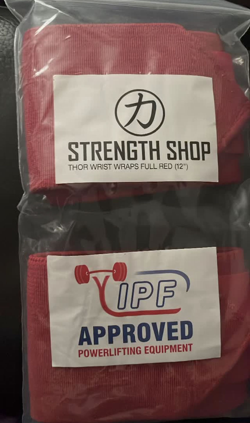 Customer photo review of Strength Shop Super Stiff Wrist Wraps - Red - IPF Approved