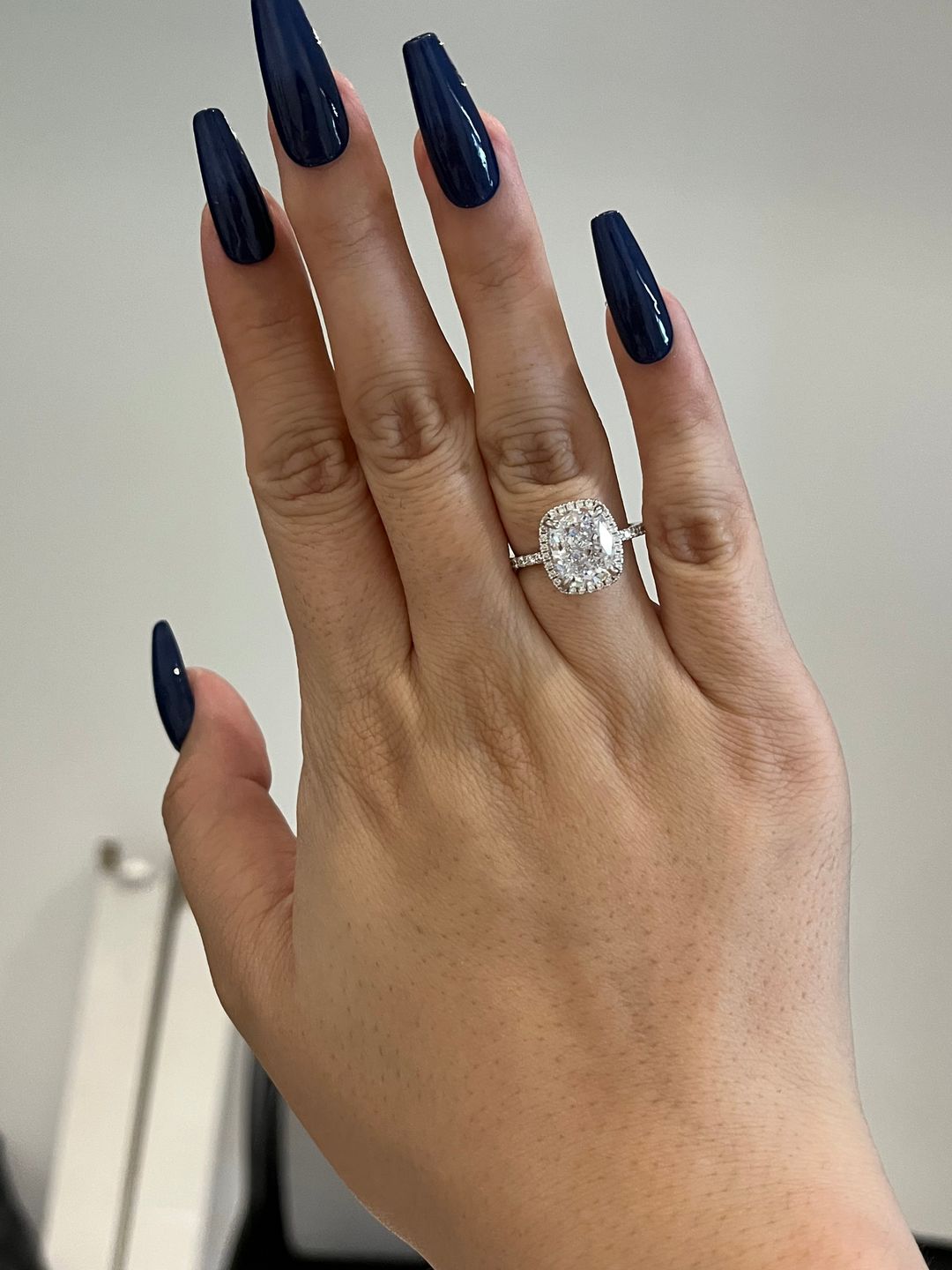 Customer photo review of Louily Luxurious Halo Cushion Cut Simulated Diamond Engagement Ring In Sterling Silver