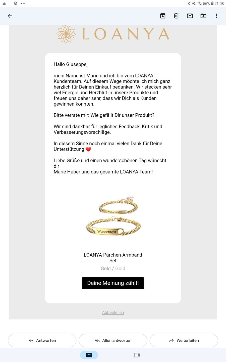 Customer photo review of LOANYA Pärchen-Armband Set