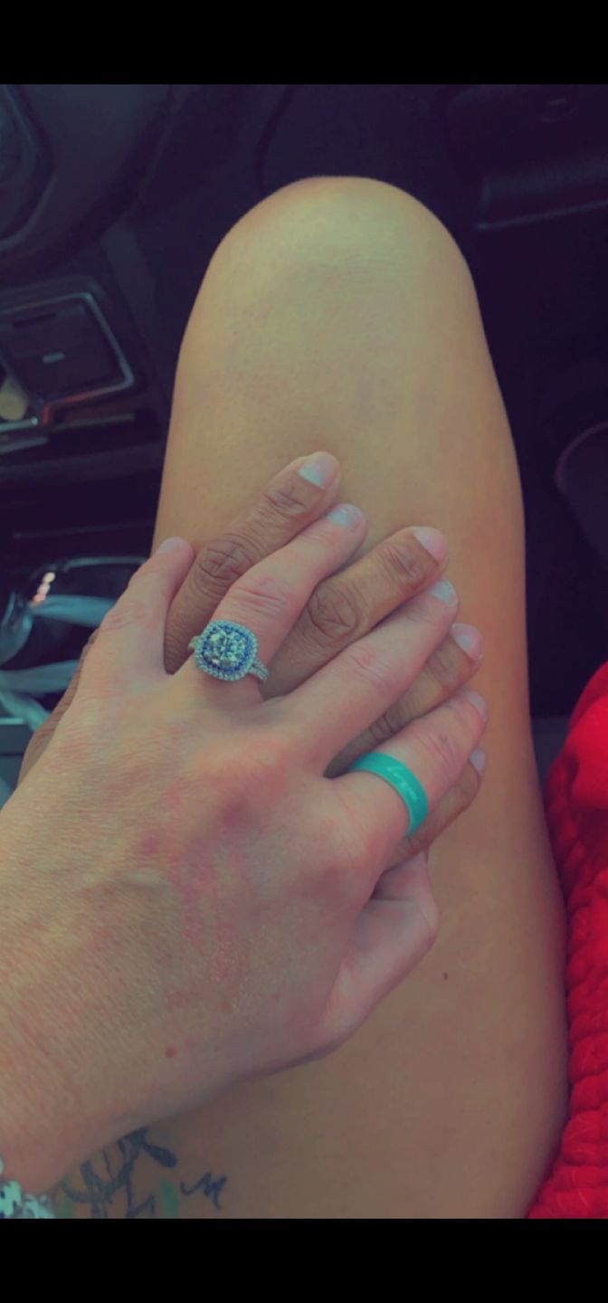 Customer photo review of Double Halo Moissanite Split Shank Pave Engagement Ring
