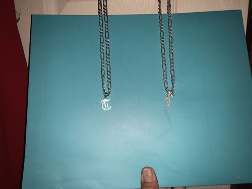 Customer photo review of Custom Initial Men's Necklace Solid Sterling Silver Figaro Chain 18" to 24"