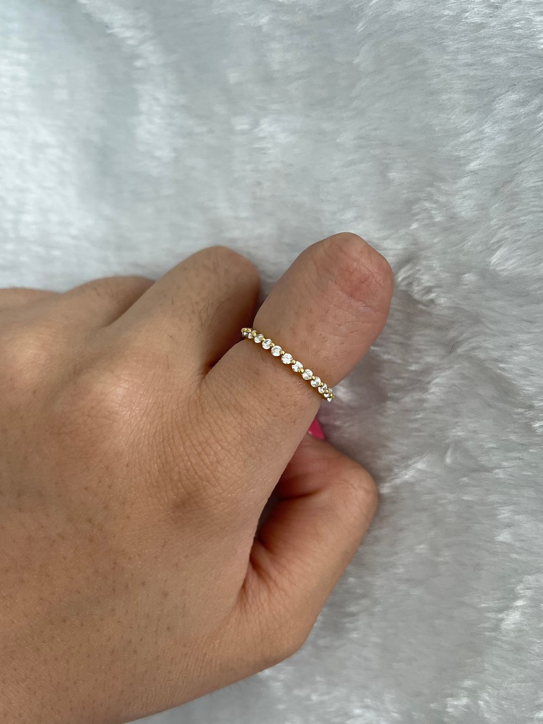 Customer photo review of Louily Classic Round Cut Full Eternity Wedding Band In Sterling Silver