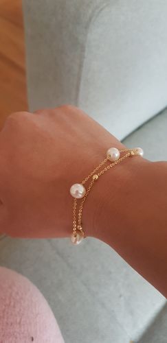 Customer photo review of Layered Freshwater Pearl Bracelet 14K Yellow Gold