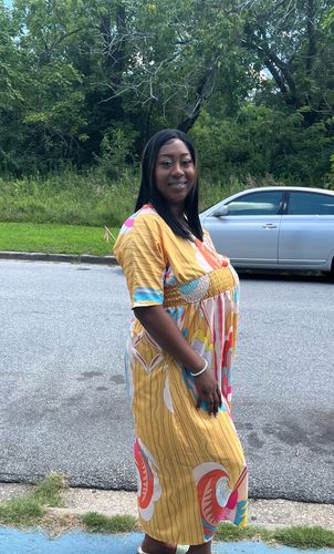 Customer photo review of Fashion Print V-Neck Short Sleeve Loose Long Dress