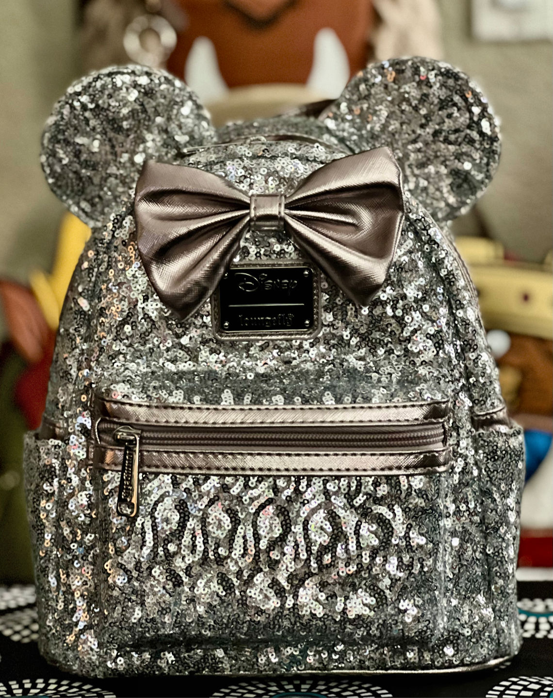 Customer photo review of 707 Street Exclusive - Disney Minnie Mouse Silver Sequin Mini Backpack - June Preorder