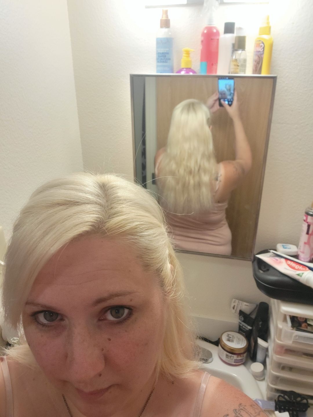 Customer photo review of Full Shine PU Seamless Clip in Extensions 100% Remy Human Hair 8 Pieces White Blonde (#1000)