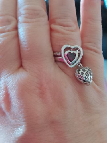 Customer photo review of Lattice Heart Solitaire Ring with Garnet