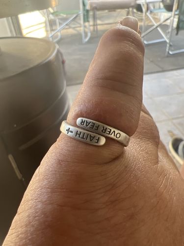 Customer photo review of "FAITH OVER FEAR" Sterling Silver Cross Ring