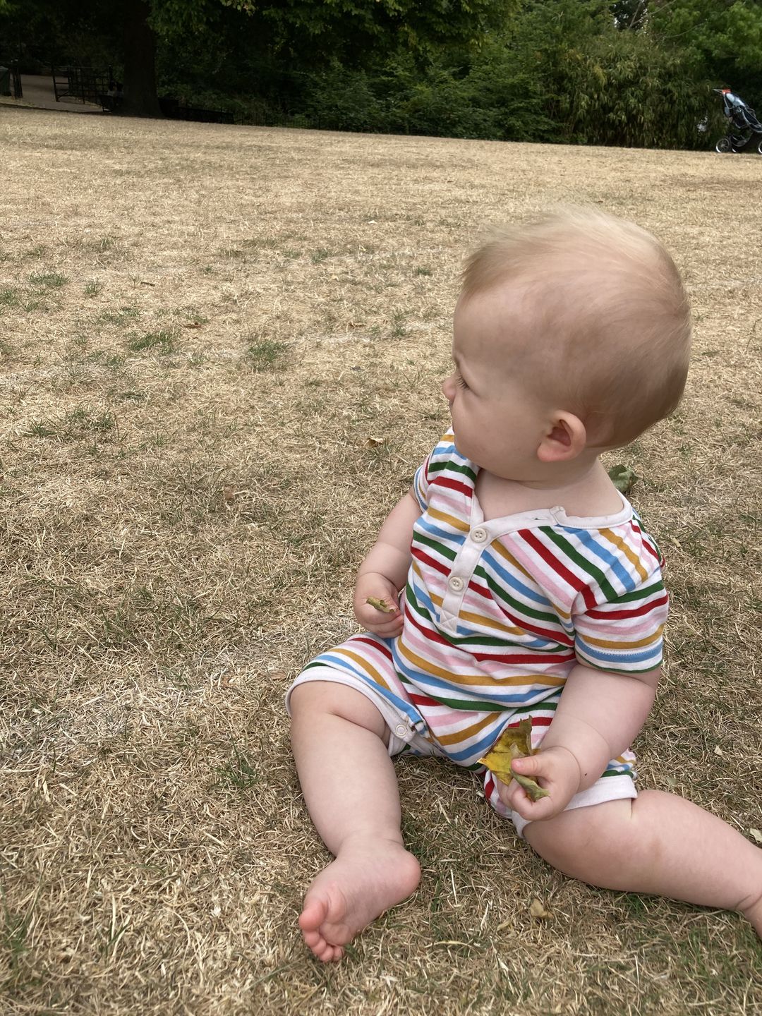 Customer photo review of Rainbow Striped Organic Romper Playsuit