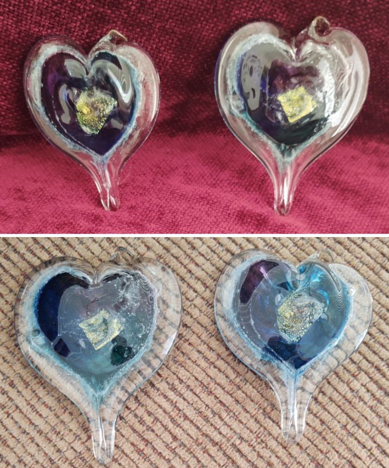 Customer photo review of Dichroic Heart Suncatcher with Infused Cremains