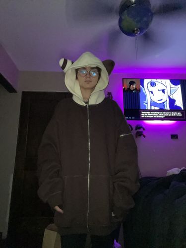 Customer photo review of Bunny Hoodie With Plush Ears (CREAM/BROWN)