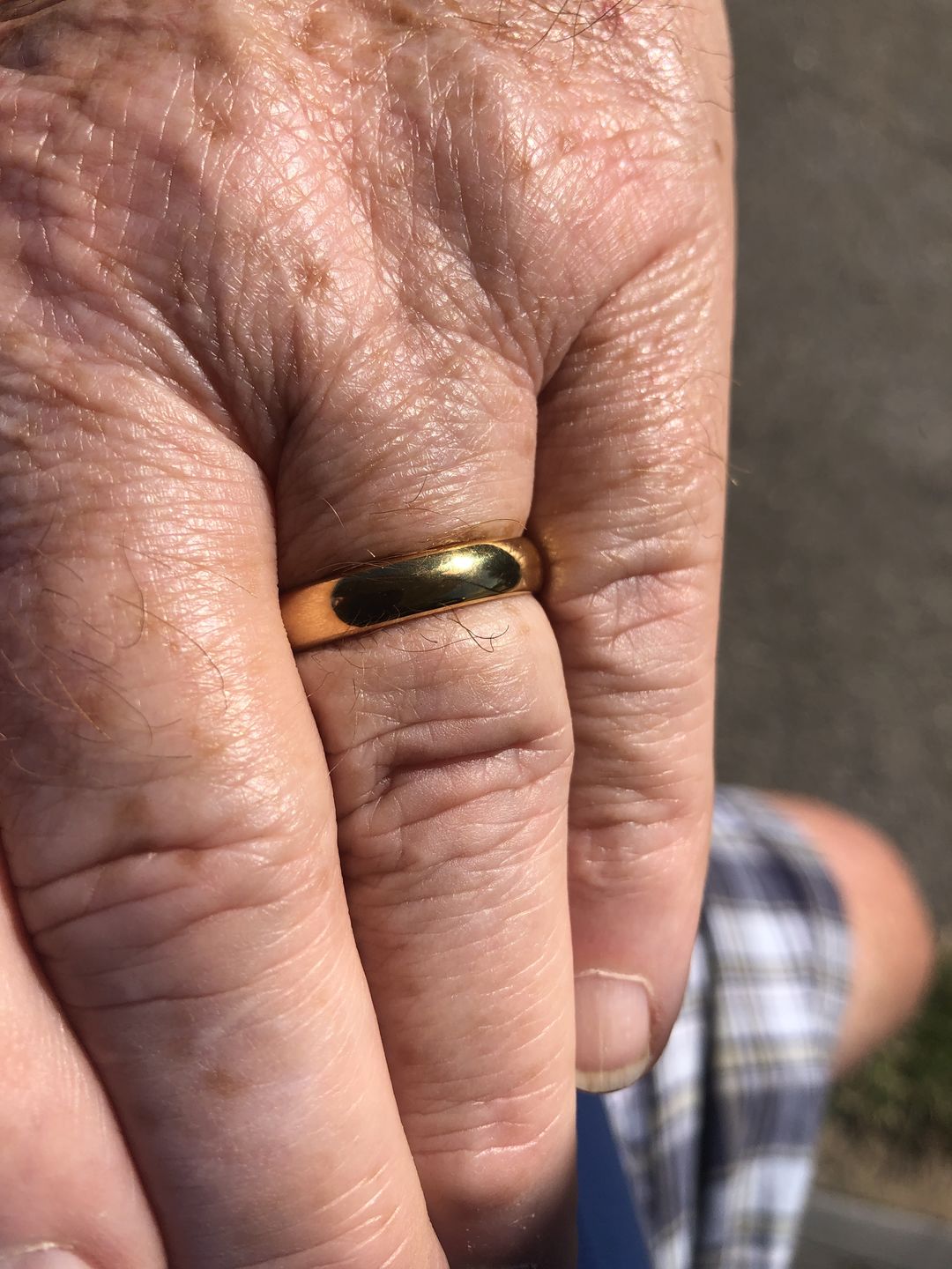 Customer photo review of 5mm - 14k Yellow Gold Tungsten Wedding Band, High Polish Dome Shape, Anniversary Ring