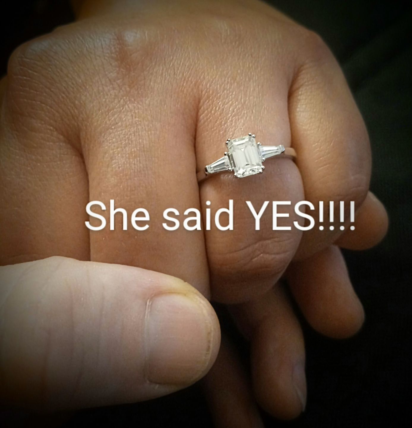 Customer photo review of Three Stone Emerald Cut Moissanite Tapered Baguette Engagement Ring