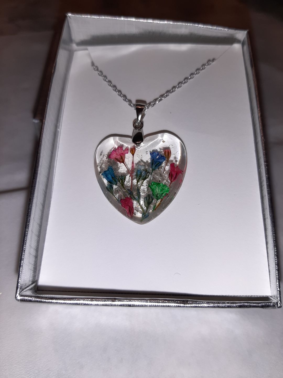 Customer photo review of Flower Heart Necklace with Real Flower and Cremains