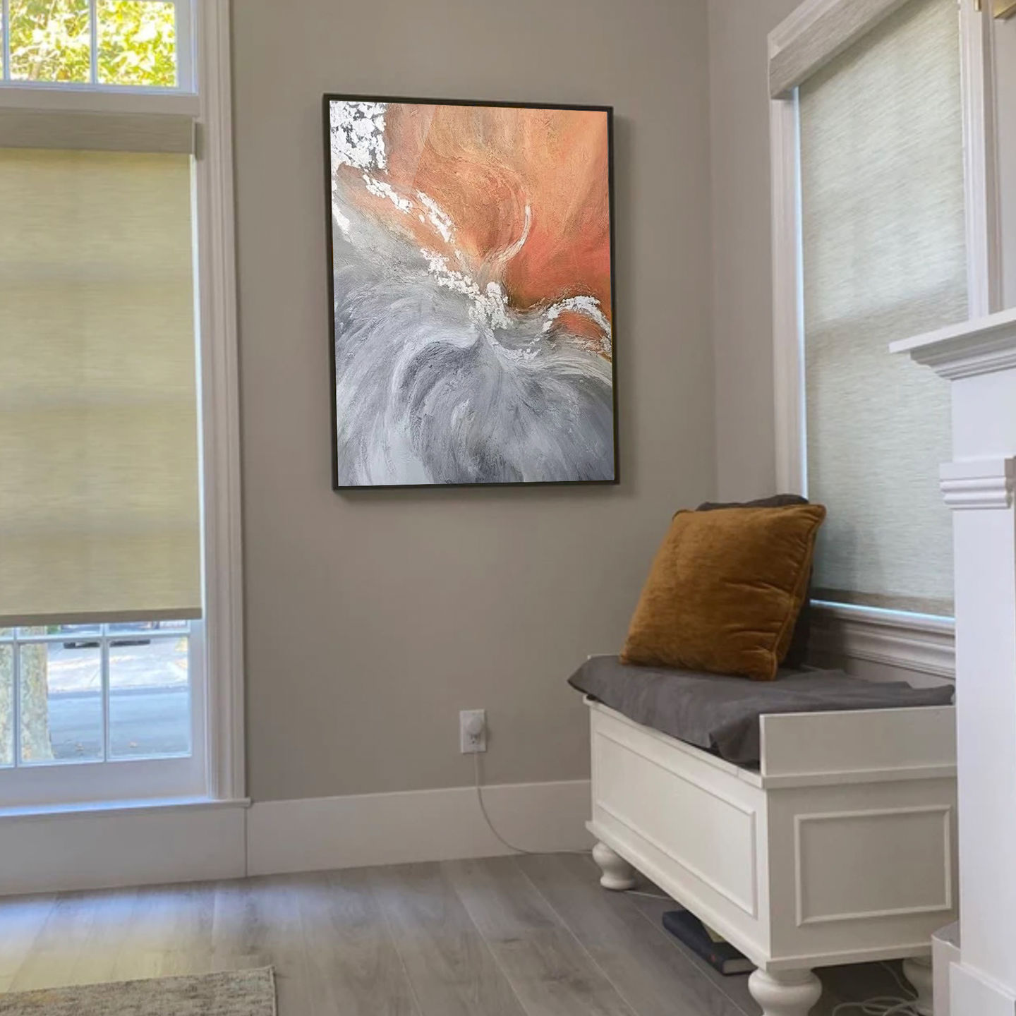 Customer photo review of ORANGE AND GREY ABSTRACT PAINTING, FUSION, HAND-PAINTED CANVAS