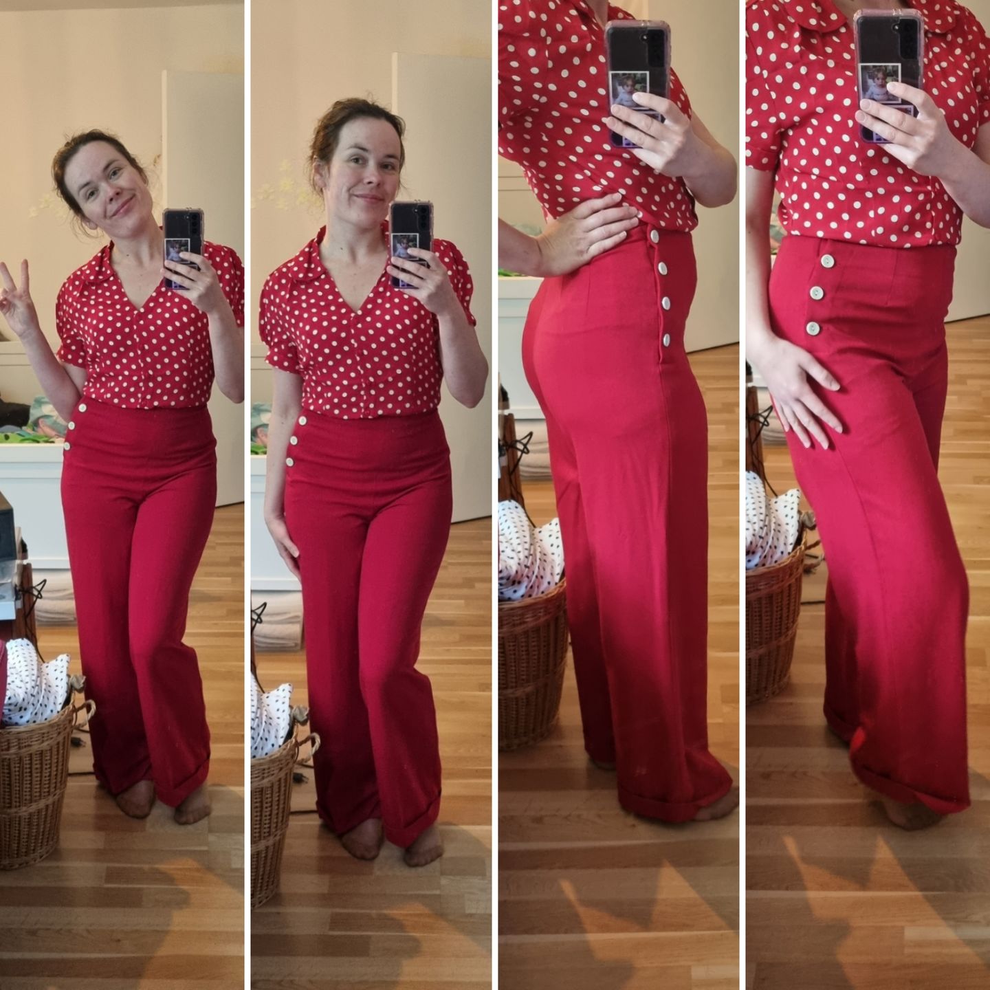 Customer photo review of Højtaljede swing bukser i rød