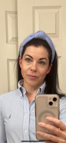 Customer photo review of CLOUD BLUE OXFORD COTTON KNOTTED HEADBAND