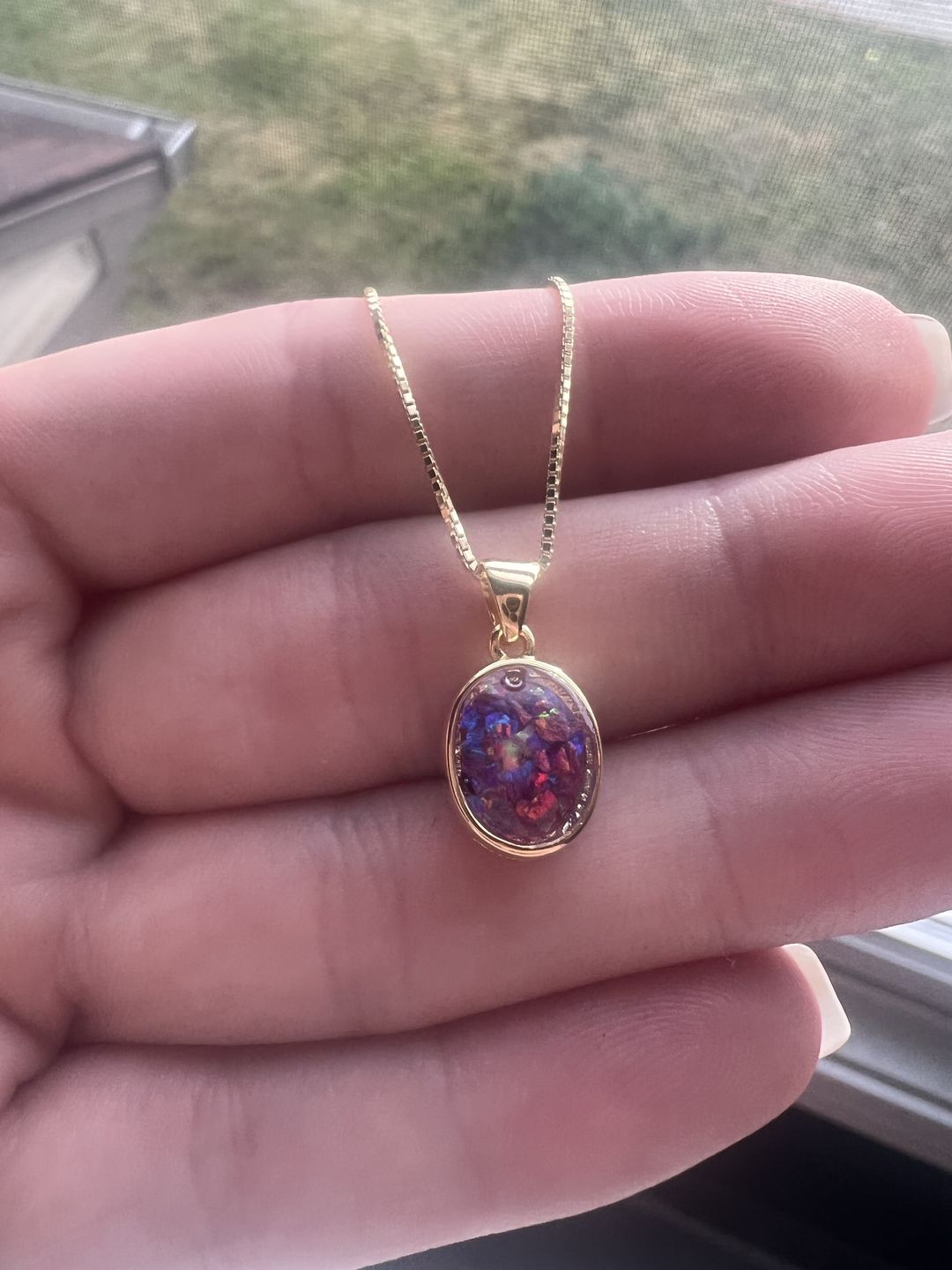 Customer photo review of Petite Oval Pendant with Cremation Ash
