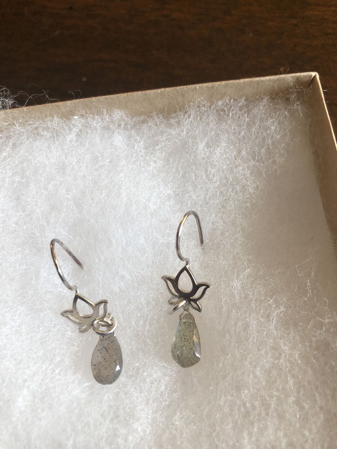 Customer photo review of Labradorite Earrings with Lotus Flower for a Positive Change in Your Life