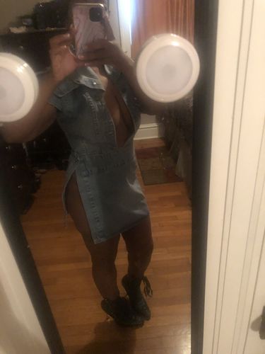 Customer photo review of Denim Unique Button Design High Split Mini Dress