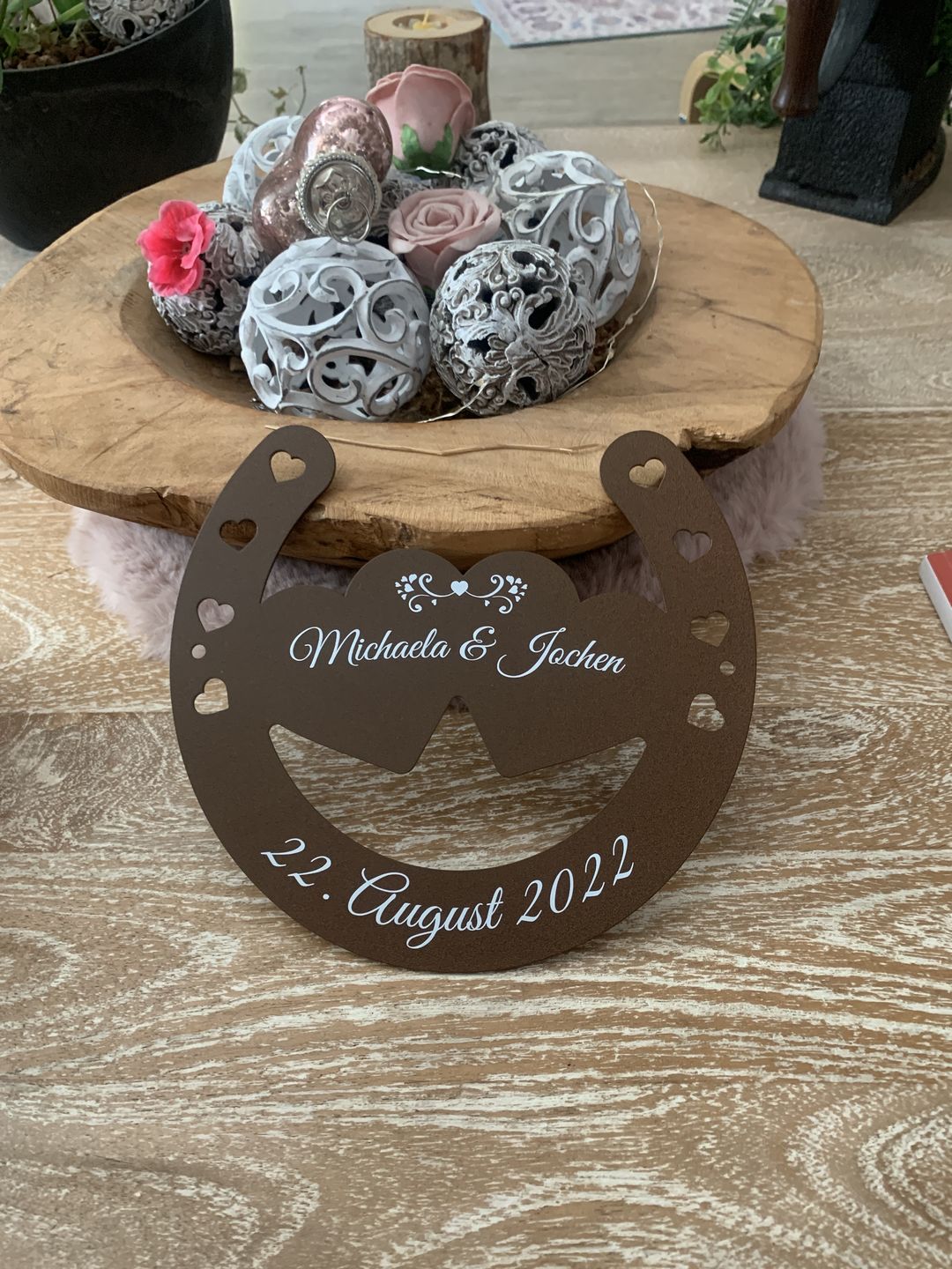 Customer photo review of Glückshufeisen aus edlem Stahl noble Design (personalisierbar) - ausgefallenes Hochzeitsgeschenk