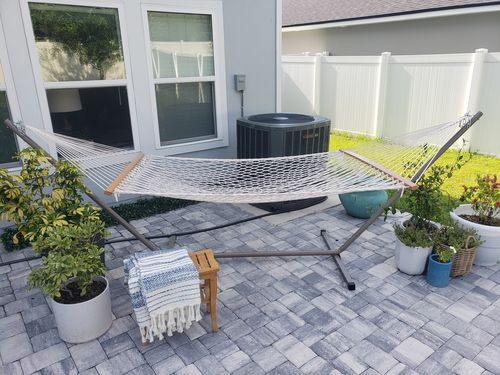 Customer photo review of Original Deluxe Rope Hammock 280g Polyester - Oatmeal