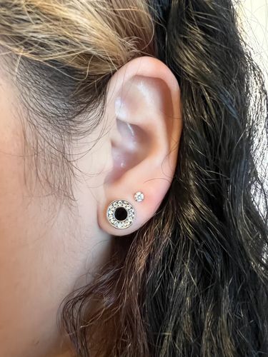 Customer photo review of PAIR Round Gem Titanium Stud Earrings