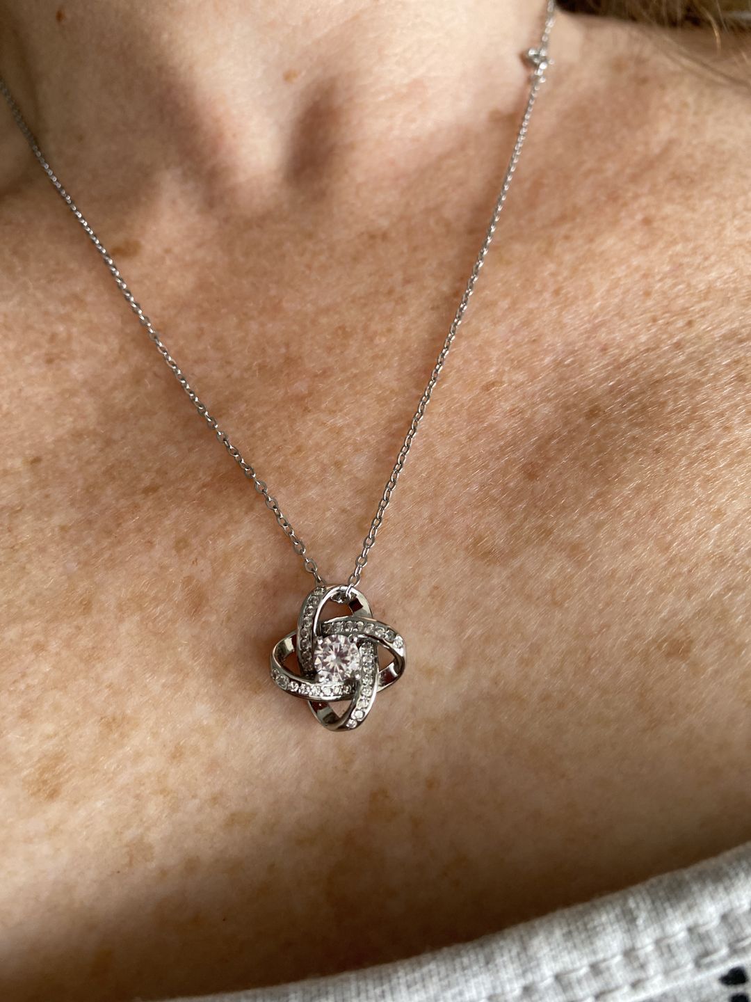 Customer photo review of To My Wonderful Wife Silver Love knot necklace