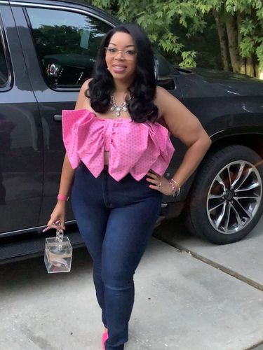 Customer photo review of Letter Print Sweet Bowknot Crop Vest