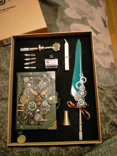 Customer photo review of Handcrafted Steampunk Notebook & Writing Set
