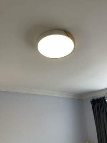 Customer photo review of Dimmable Metal and Wood Circle Flush Mount Ceiling Light