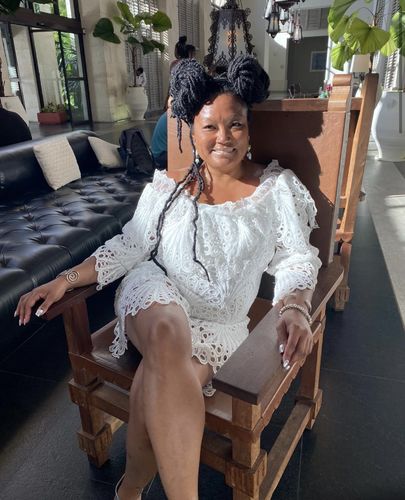 Customer photo review of Lace Cutout Off Shoulder Sweet Mini Dress