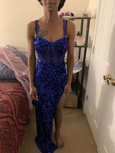 Customer photo review of Sequined Glittery Split Irregular Maxi Dress