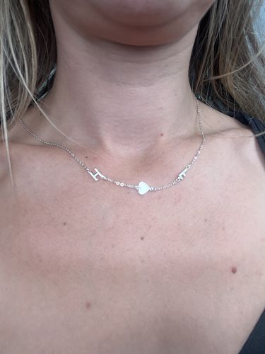 Customer photo review of Sideways Initial Letter Solid Heart Necklace