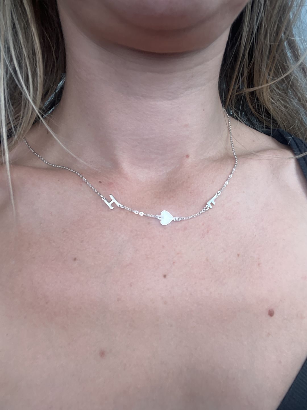 Customer photo review of Sideways Initial Letter Solid Heart Necklace