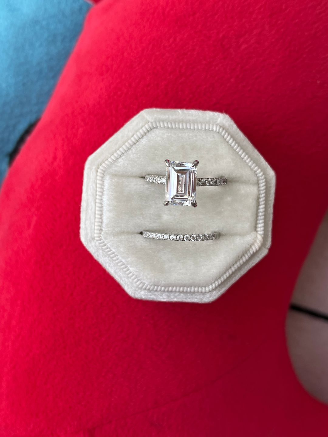 Customer photo review of Louily Classic Emerald Cut Engagement Ring In Sterling Silver