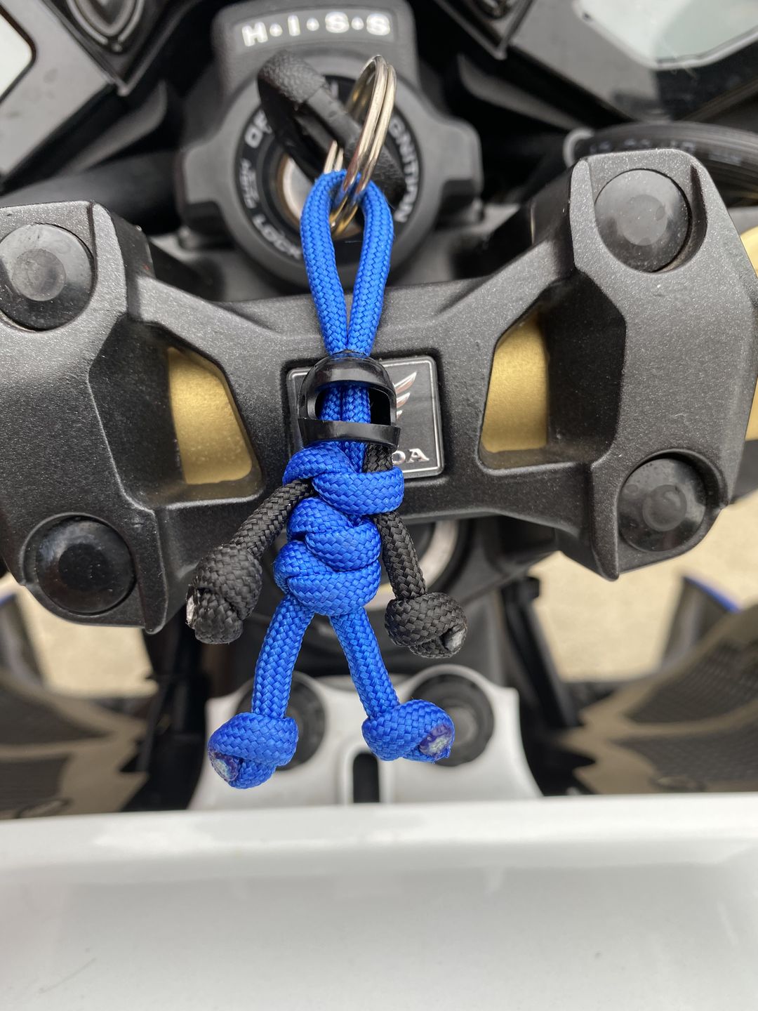 Customer photo review of Black Blue Biker Buddy Paracord Keychain