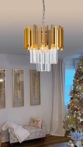 Customer photo review of 3-Light Metal & Crystal Gold Chandelier